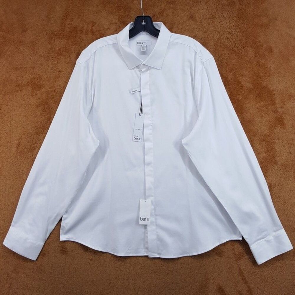 BAR III Dress Shirt Mens Size 17 17.5 36 37 Solid White Slim Fit Tuxedo
